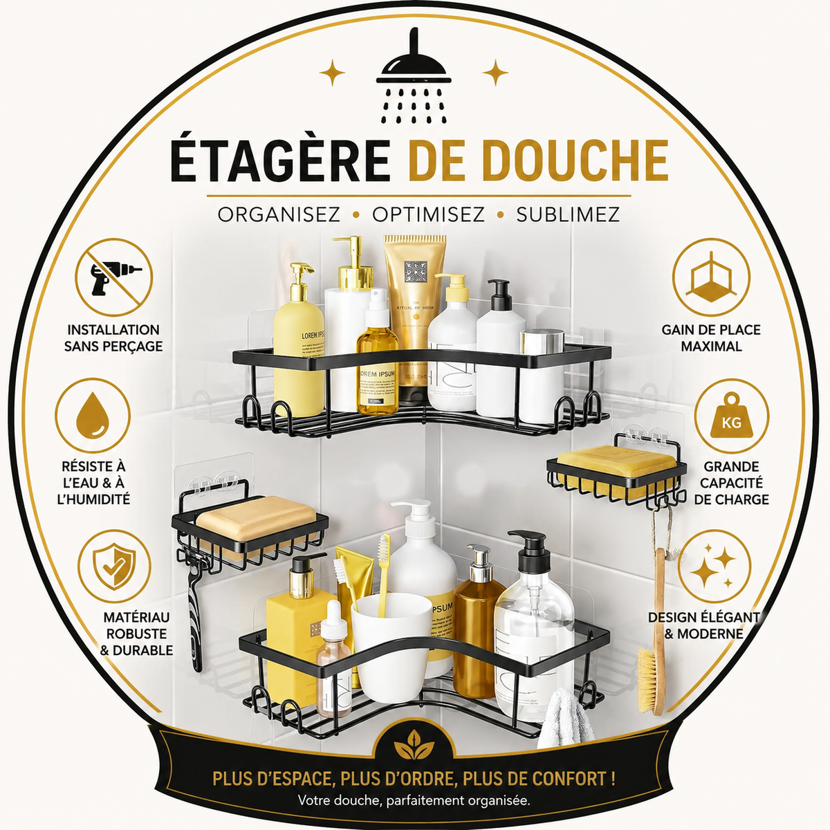 Etagère pour douche murale